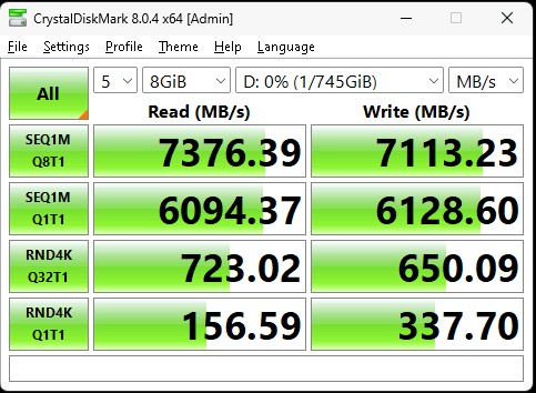 Dapustor Xlenstor2 X2900P 800GB CrystalDiskMark 8GB