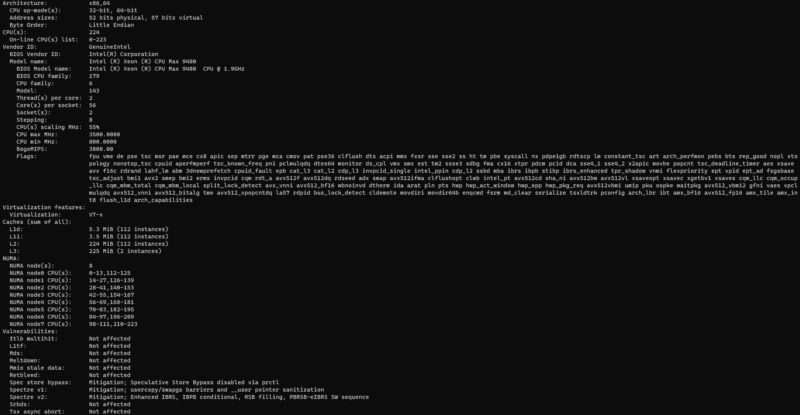 Intel Xeon Max 9480 Lscpu Output NPS 4