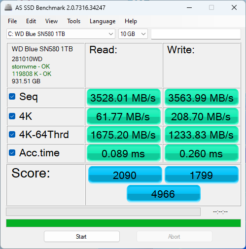 WD Blue SN580 1TB ASSSD 10GB
