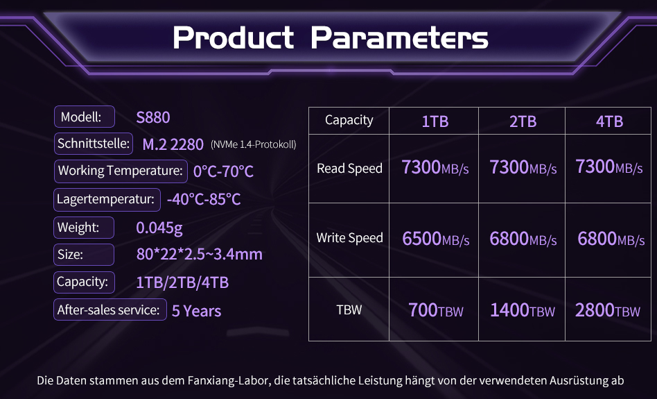 fanxiang S880 SSD 4To PCIe 4.0 TLC, SSD M.2 2280, SSD NVMe 4To