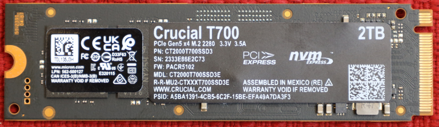 Crucial T700 2TB PCIe 5.0 x4 M.2 Internal SSD