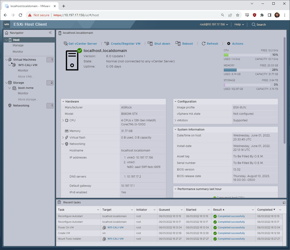 Deskmini B660W ESXi Home Screen