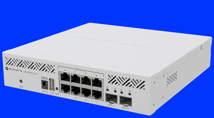 The New MikroTik CRS310-8G+2S+IN Finally Joins 2.5GbE Switch Revolution MikroTik CRS310 8G+2S+IN Front Angle Image