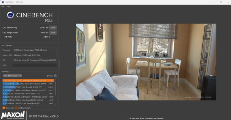 AMD Ryzen Threadripper 7980X Stock OOB Cinebench R23