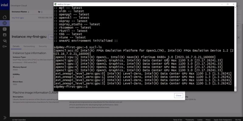 Intel Developer Cloud Intel Xeon Platinum 8480 With 4x Intel Data Center GPU Max 1000 Seris Cards