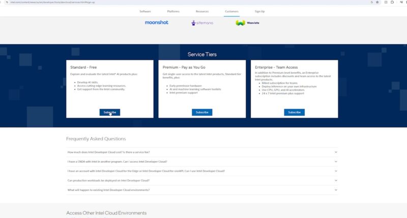 Intel Developer Cloud Tiers