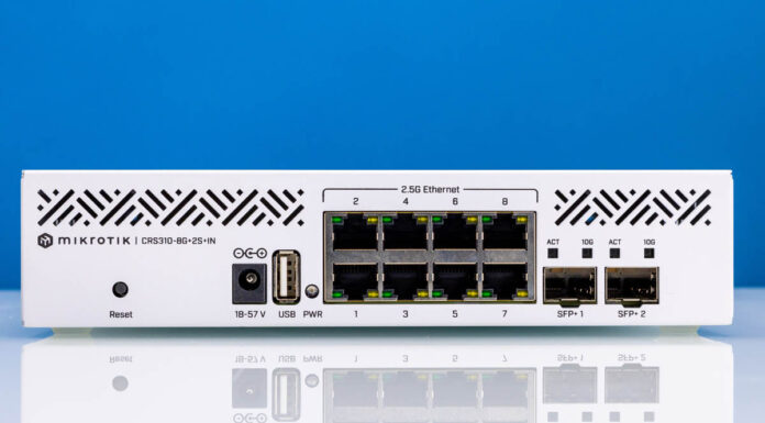 MikroTik CRS310-8G+2S+IN Review 8-port 2.5GbE and 2-port 10GbE Switch MikroTik CRS310 8G 2S IN Front
