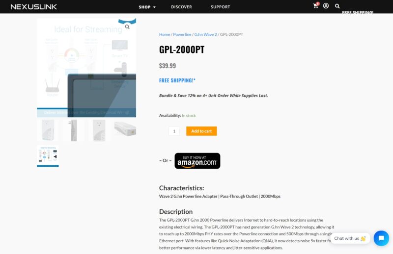 NexusLink GPL 2000PT G.hn Powerline 2000 Product Page
