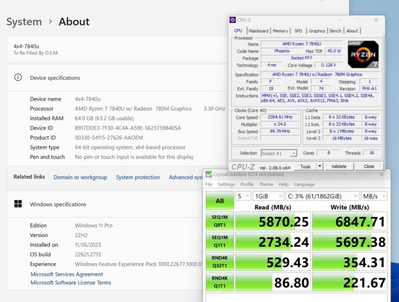 ASRock Industrial 4x4 7840U CrystalDiskMark