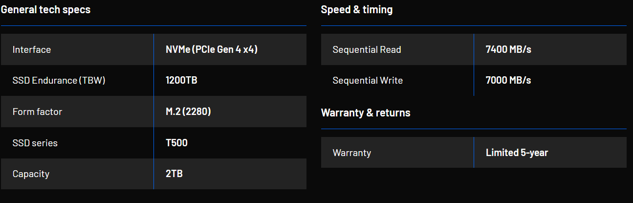 Crucial T500 Specs