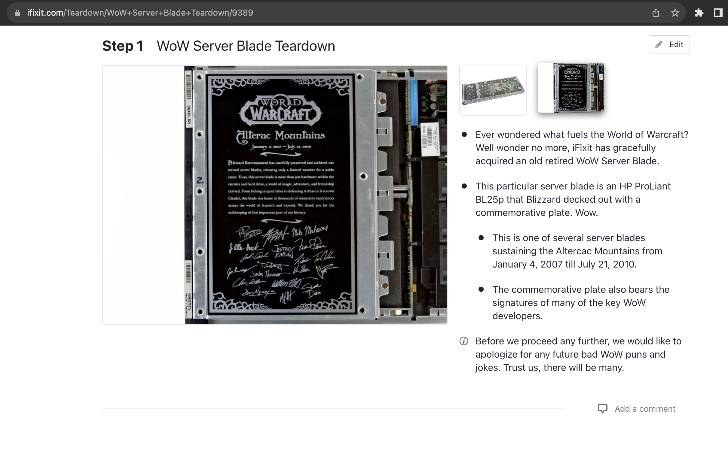 IFixit World Of Warcraft HP Blade Teardown ServeTheHome