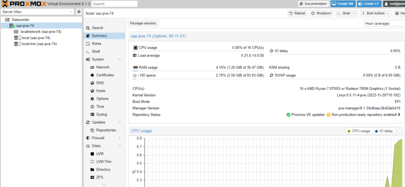 AMD Ryzen 7 8700G Proxmox VE Dashboard