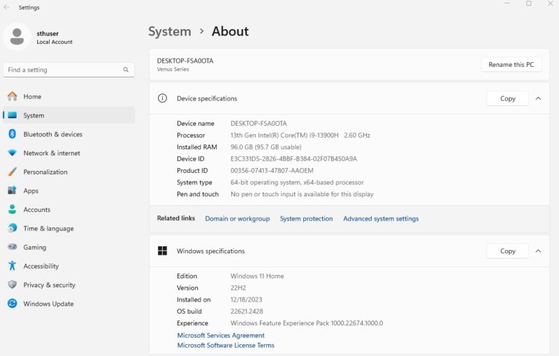 Intel Core I9 13900H With 96GB RAM Minisforum MS 01