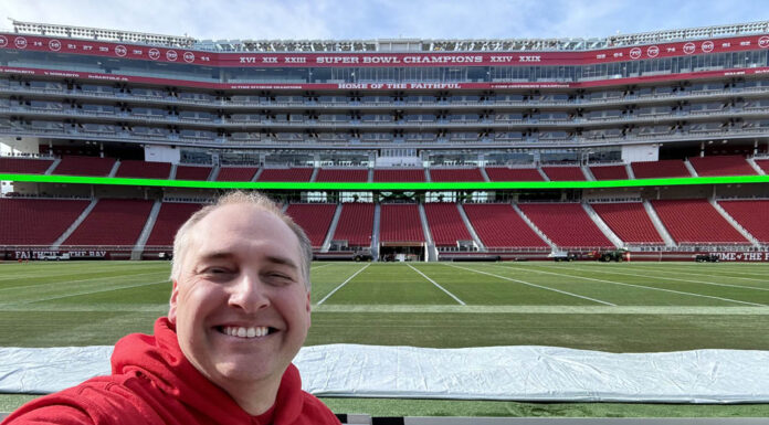 The Winter Olympic Games and Super Bowl Weekend STH Throwbacks Patrick On The Field At 49ers Levis Stadium