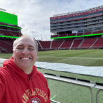 Patrick On The Field At Levis Stadium With The Press Box Above