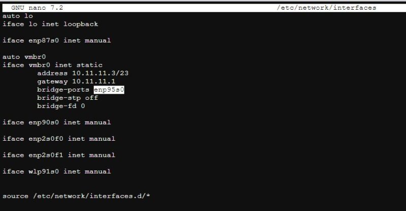 Proxmox VE Change Vmbr0 Eetc Network Interfaces To Enp95s0