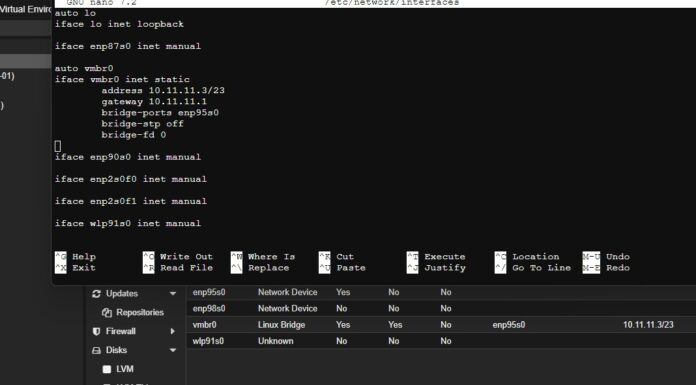 How to Change Proxmox VE Primary NIC When a New Interface is Installed Proxmox VE Change Vmbr0 Network Interfaces To Enp95s0