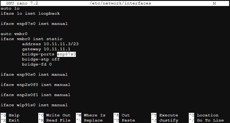 Proxmox VE Enp87s0 In Linux Bridge Port Etc Network Interfaces