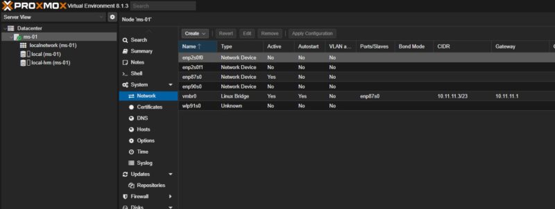 Proxmox VE With Four Network Interfaces Enp87s0 As Linux Bridge