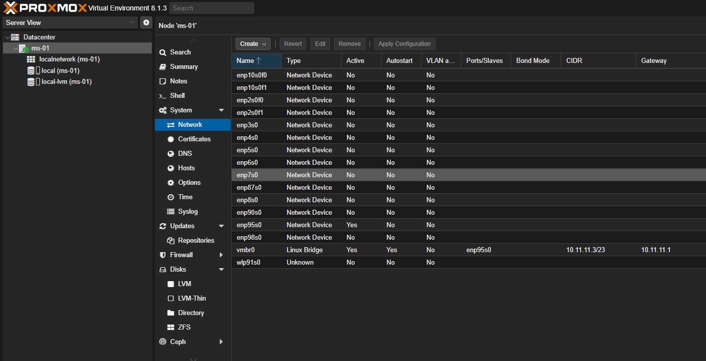 Proxmox VE With Many Network Interfaces Enp95s0 As Linux Bridge