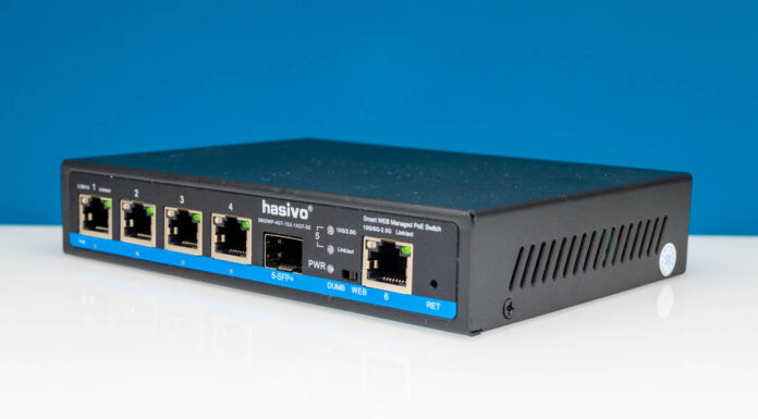 The Most Feature Packed 2.5GbE and 10GbE Mini-Switch to Date Hasivo S600WP-4GT-1SX-1XGT-SE Review Hasivo S600WP 4GT 1SX 1XGT SE Angle 1