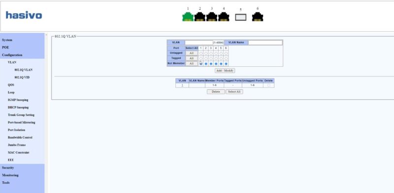 Hasivo Web Management VLAN