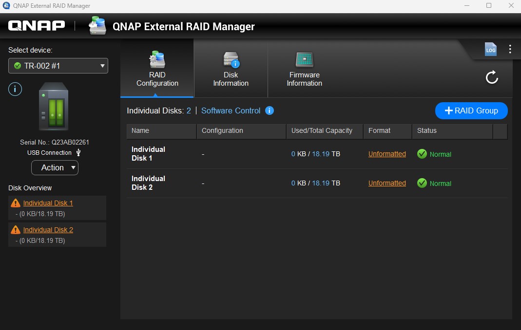 QNAP External RAID Manager QNAP TR 002 Create RAID Group Confirm
