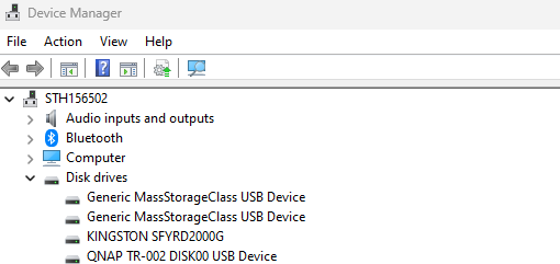 QNAP TR 002 Drives In Windows Device Manager RAID 1