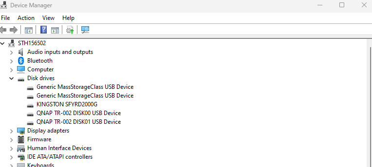QNAP TR 002 Drives In Windows Device Manager