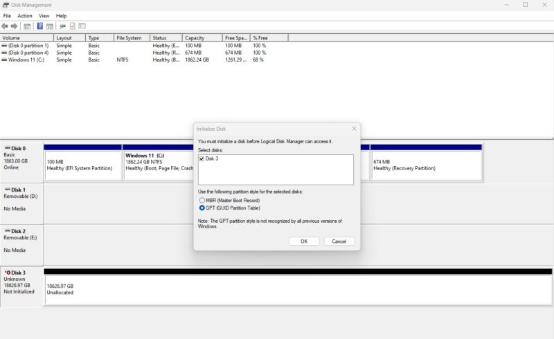 QNAP TR 002 With Two 20TB Seagate Exos X22 Partition Manager Initialize