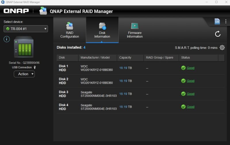 QNAP TR 004 4 Bay USB QNAP External RAID Manager WD Gold And Seagate Exos X22 20TB