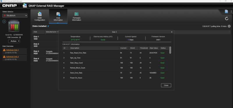 QNAP TR 004 4 Bay USB Seagate Exos X22 20TB 3Gbps