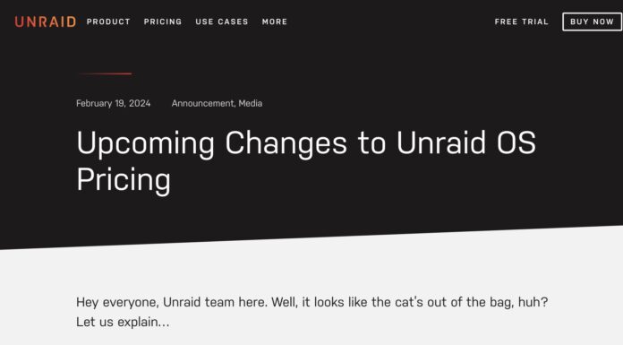 Unraid Moves to Annual Subscription Pricing Model Unraid Subscription Pricing Announcement Cover
