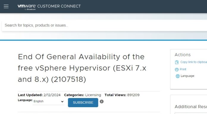 Broadcom VMware Ends Free VMware vSphere Hypervisor Closing an Era VMware VSphere Hypervisor Free Edition End