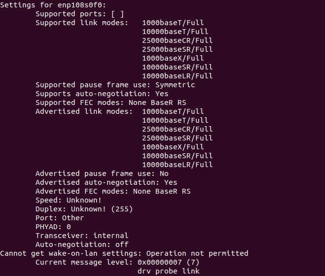 Supermicro AOC A25G I2SM Ethtool