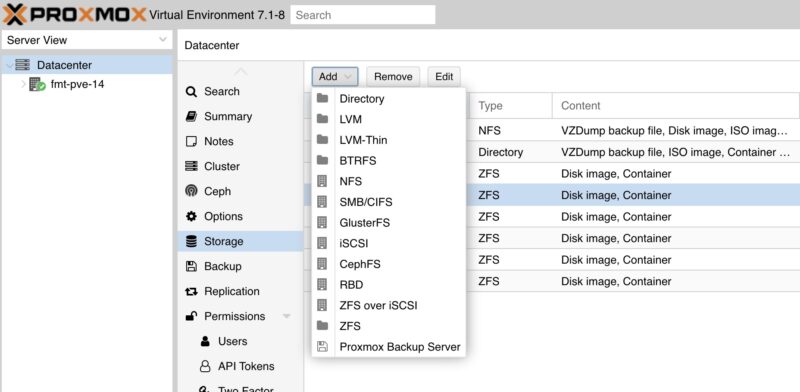 Proxmox VE Add Storage