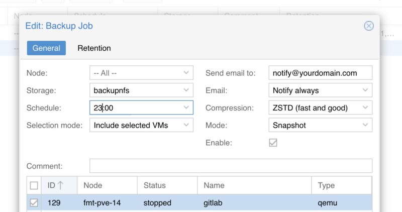 Proxmox VE Backup Change Time