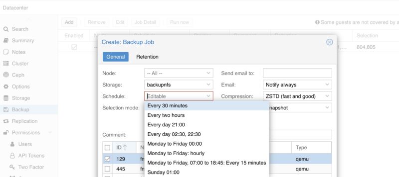 Proxmox VE Backup Schedule