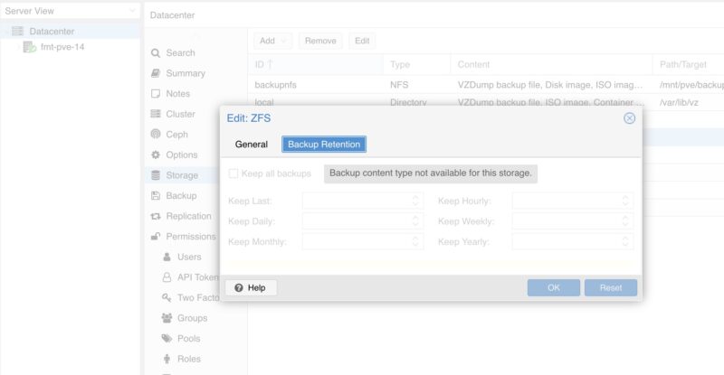 Proxmox VE ZFS Invalid Backup Type