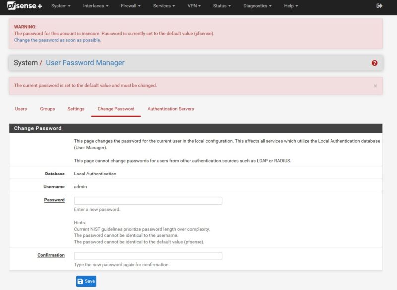 PfSense 24.03 Update Web GUI New Password
