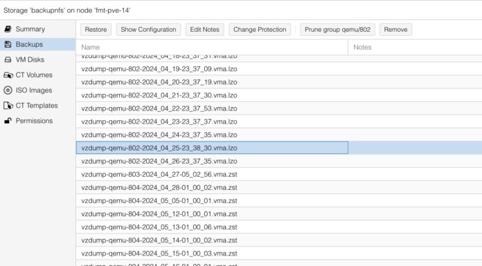 How to Quickly and Easily Prune Excess Proxmox VE Backups Proxmox VE Backup Listing