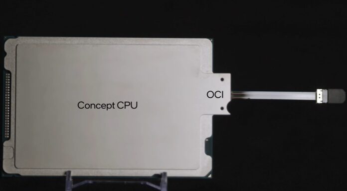 Intel CPU with Optical Compute Interconnect Chiplet Demoed with 4Tbps of Bandwidth and 100m Reach Intel Concept CPU With OCI June 2024