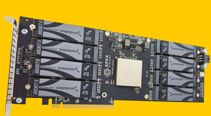 Sabrent Apex X16 Rocket 5 Destroyer 64TB PCIe Gen5 Card Shown Sabrent Apex X16 Rocket 5 Destroyer Front
