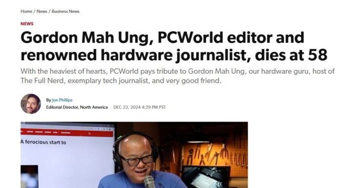 We Lost a Great One Gordon Mah Ung Gordon Mah Ung