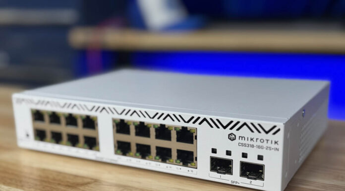 The MikroTik CSS318-16G-2S+IN Half-Width Switch is Coming MikroTik CSS318 16G 2S+IN Angle