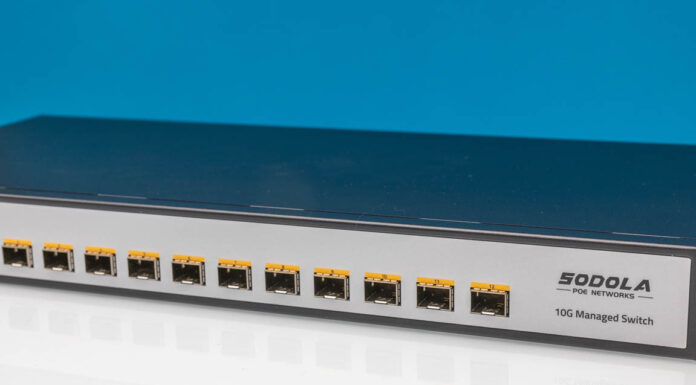 Sodola SL-SWTG3C12F 12-Port 10G Managed Switch Review Sodola SL SWTG3C12F 12 Port SFP Managed Switch Angle