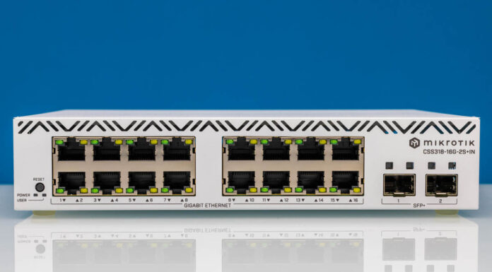 MikroTik CSS318-16G-S+IN Review A New Low Cost 10-in Switch MikroTik CSS318 16G 2S+IN Front 2