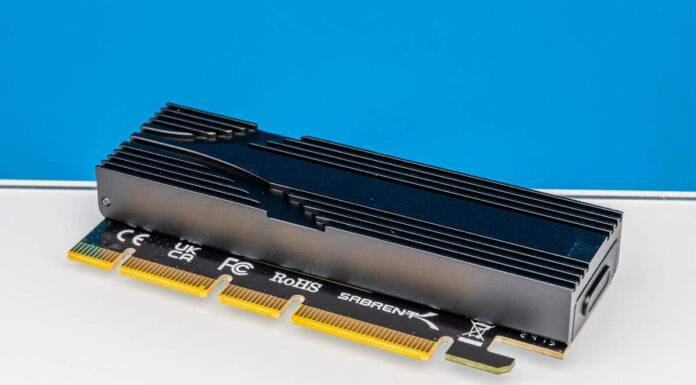Sabrent M.2 NVMe SSD to PCIe Gen5 x16 AIC Mini-Review Sabrent M.2 NVMe SSD To PCIe Gen5 X16 AIC Angle