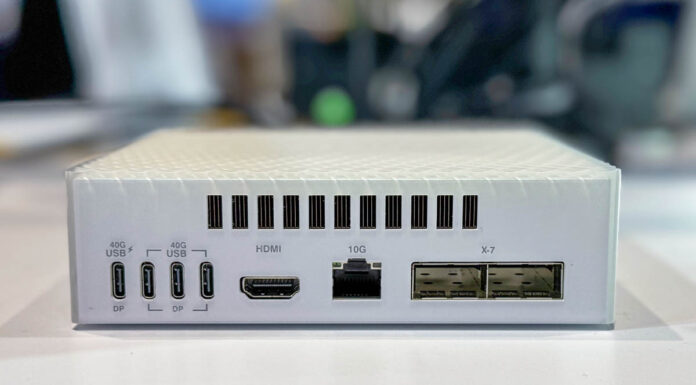 This is the ASUS Ascent GX10 a NVIDIA GB10 Mini PC with 128GB of Memory and 200GbE Assus Ascent GX10 Rear IO