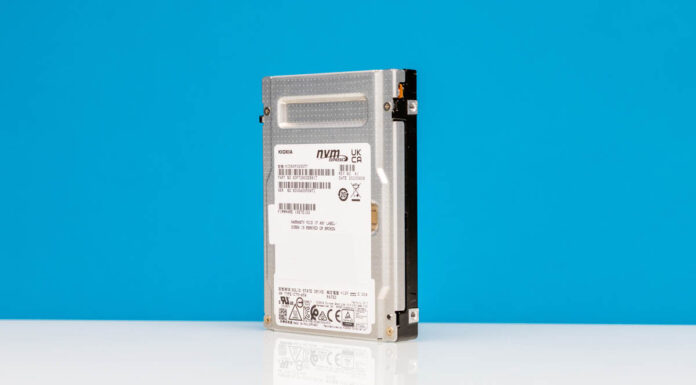 Kioxia CD8P-R 30.72TB PCIe Gen5 NVMe SSD Review Kioxia CD8P R Front Label Angle 1